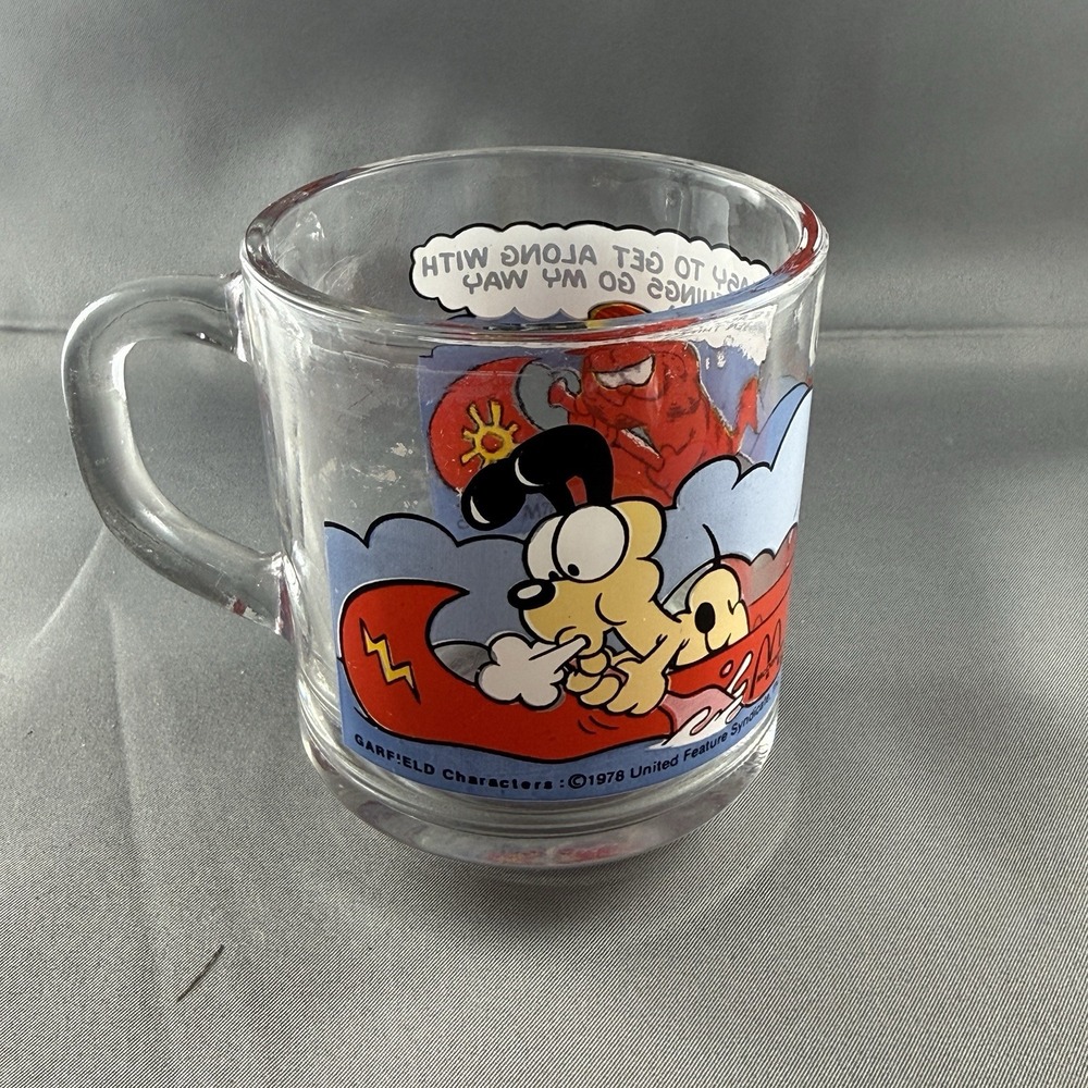 Vtg 1978 Garfield McDonalds Glass Coffee Mug Cup Jim Davis When Things Go My Way